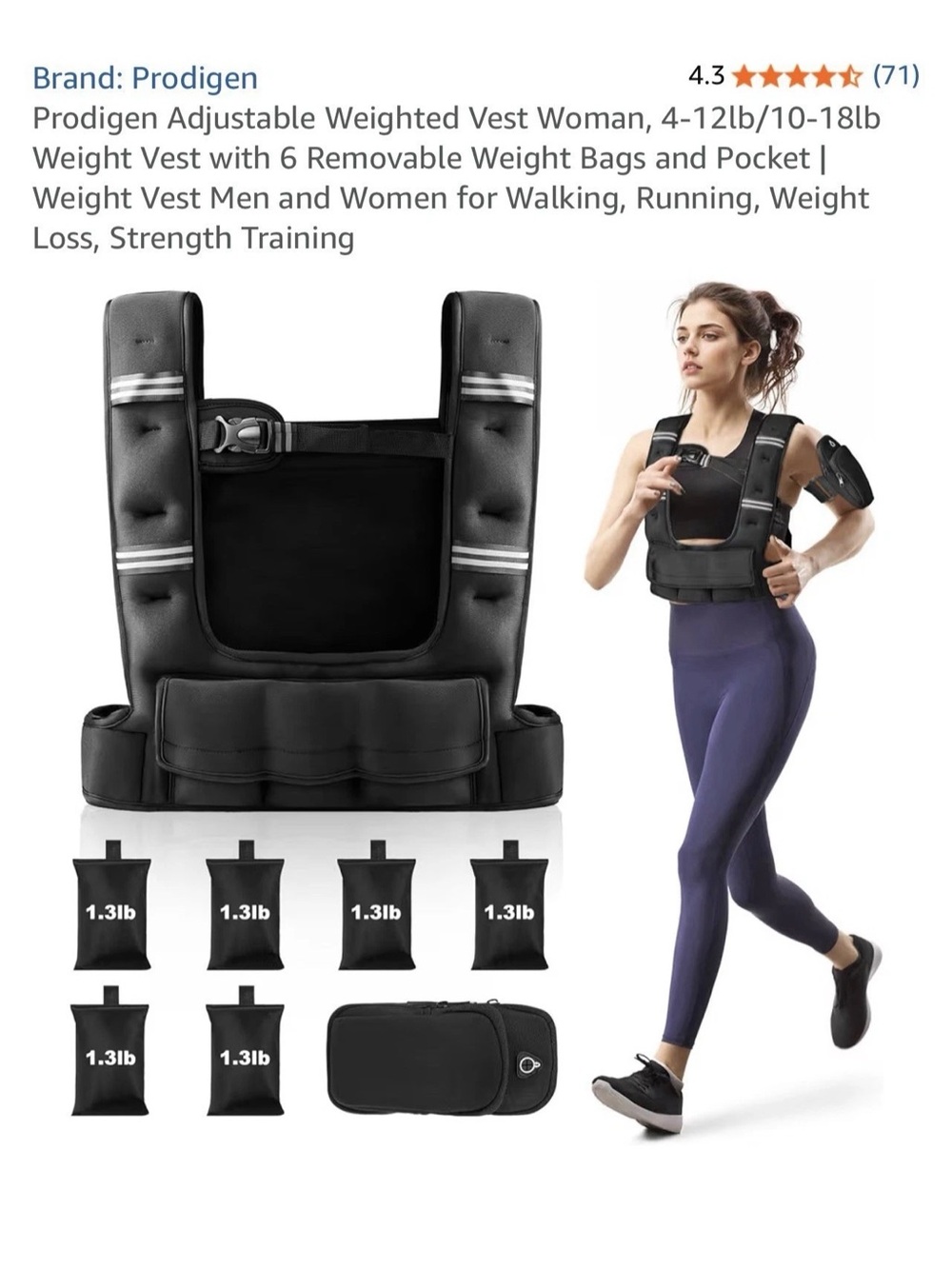 Prodigen Adjustable 12 lb Weighted Vest in Black